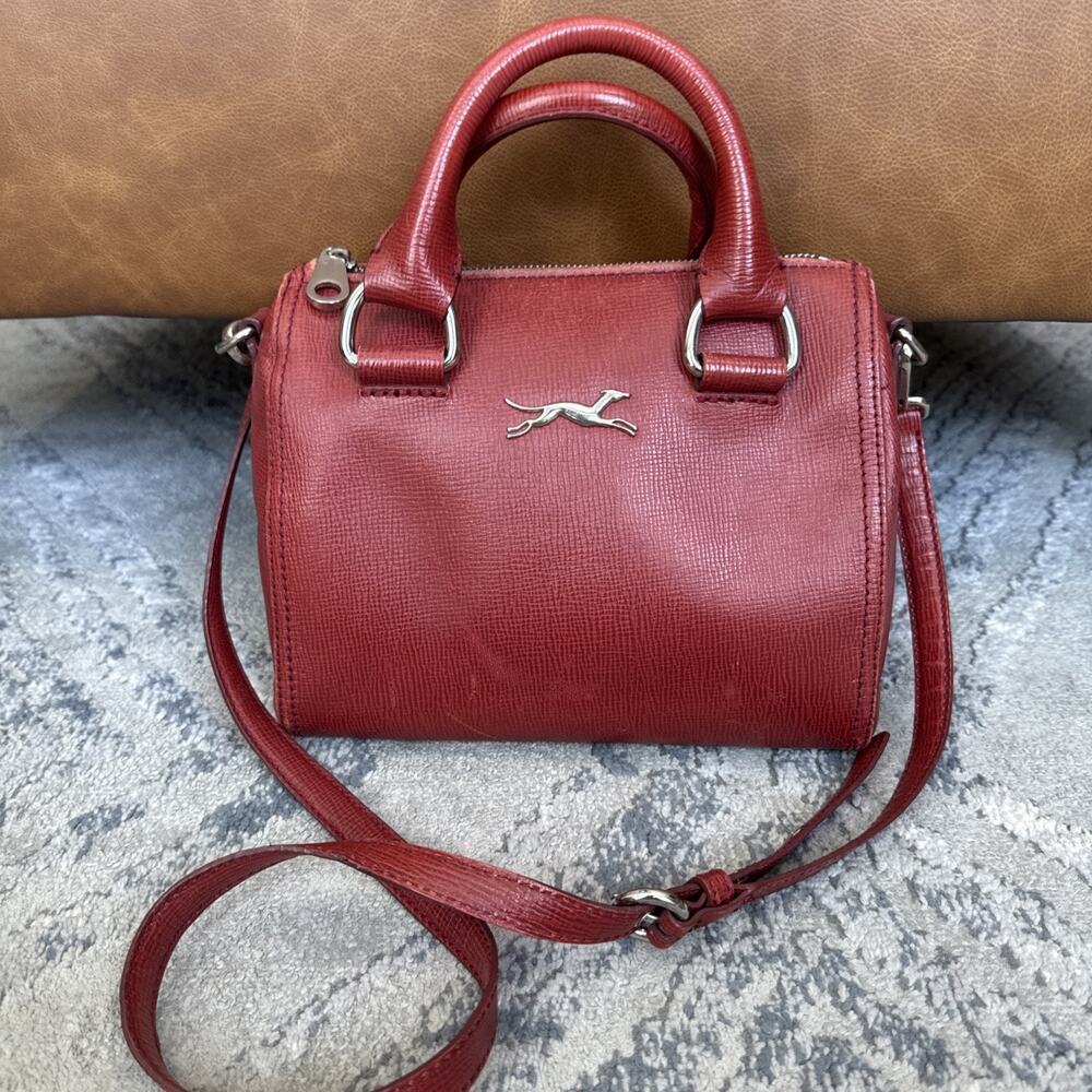 Bimba Y Lola Red Leather Handbag Structured Barrel Crossbody
